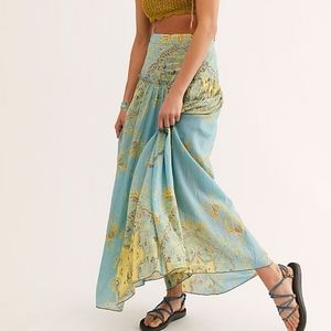 FREE PEOPLE Blue Yellow Paisley Farrah Skirt